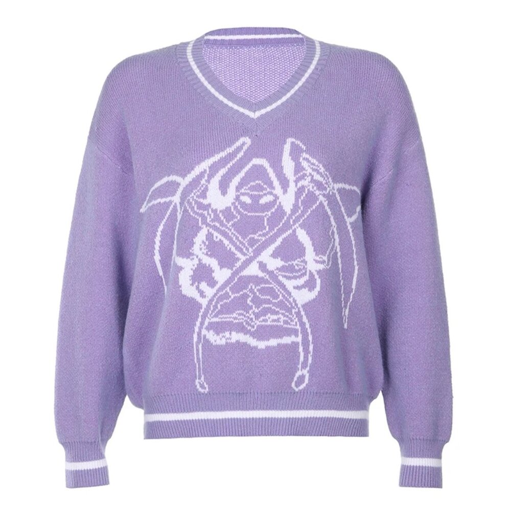 yesstyle sosana purple graphic print v-neck sweater ♡ nwot